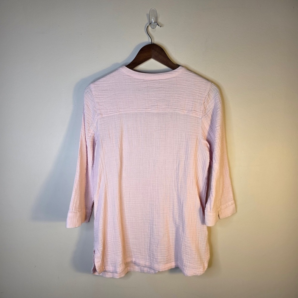 Pure Jill Cotton Gauze Button Top Womens Small Pale Pink Double 3/4 Sleeves - Picture 6 of 11
